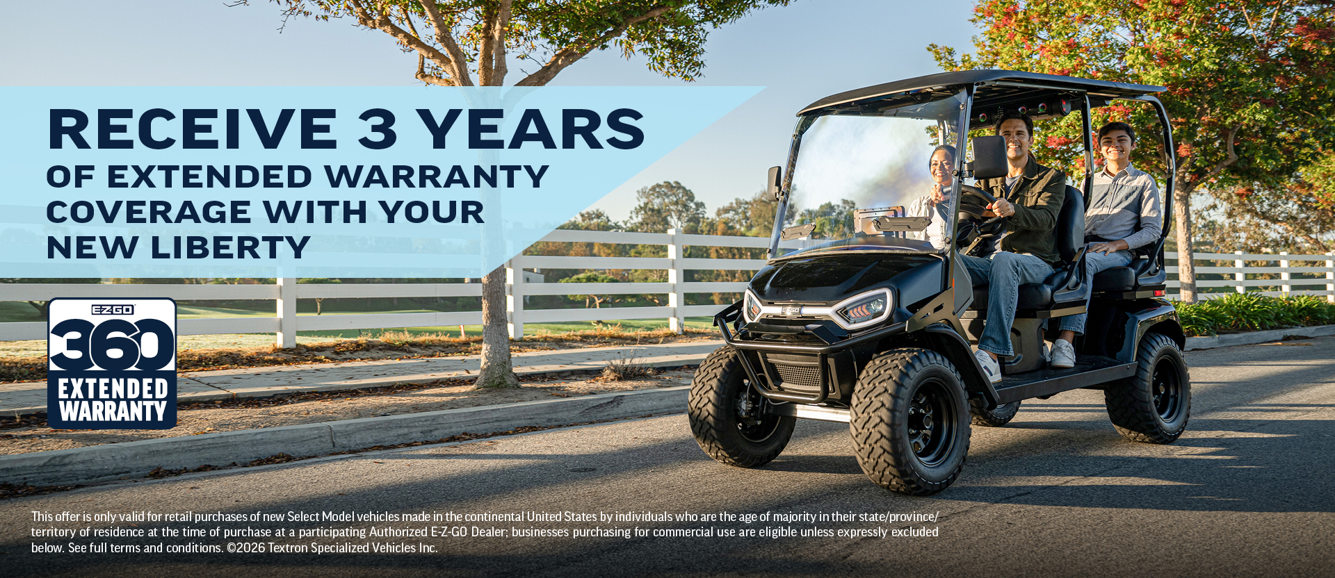 E-Z-GO Extended Warranty 3 month limited time promotion on Liberty electric golf carts till April 30th 