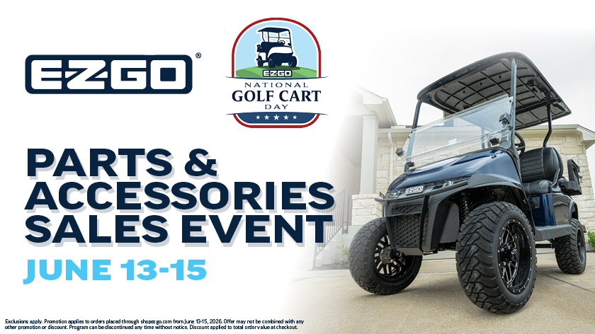 National Golf Cart Day Shop E-Z-GO website - 40% off all accessories on orders of $75 or more