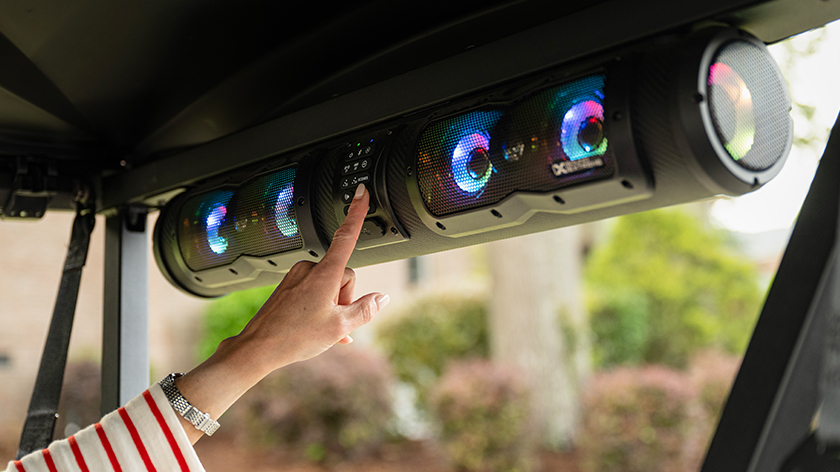 E-Z-GO ECOXGEAR sound bar on an E-Z-GO golf cart