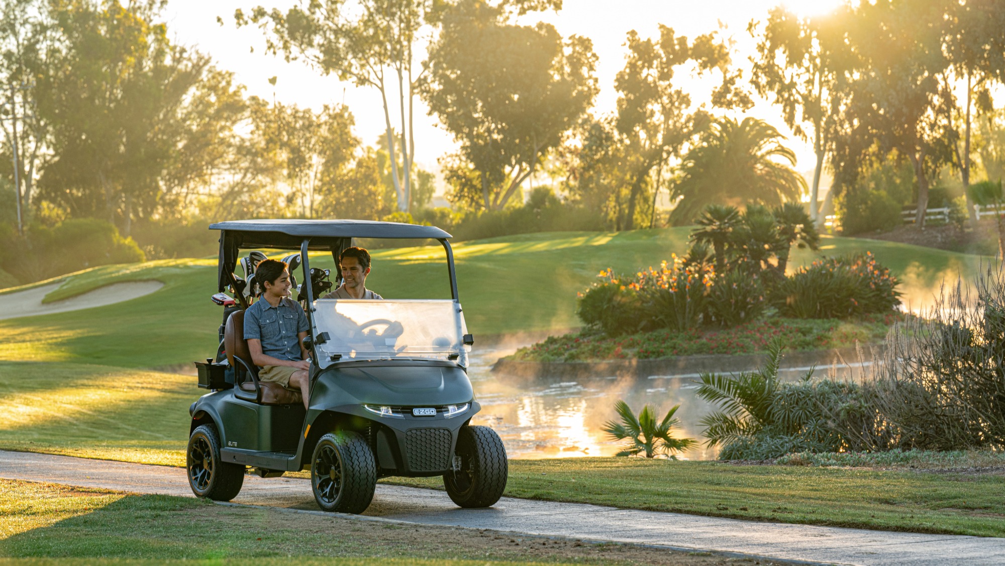E-Z-GO RXV 2 freedom 2-passenger golf cart that is electric and gas powertrain