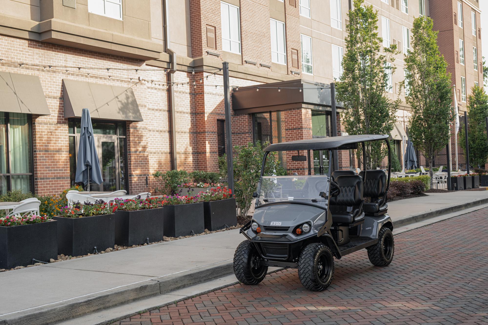 E-Z-GO Liberty packages electric vehicle in a shopping mall